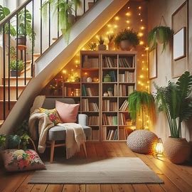 Bibliothèque sous un escalier